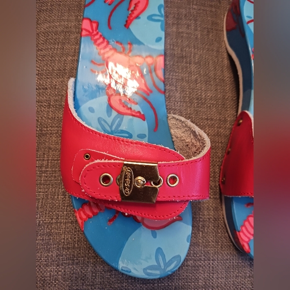 GORG! Dr Scholls Hand-painted Lobster Crayfish Sandals, Wood Red Leather Sz 8 - Picture 4 of 15